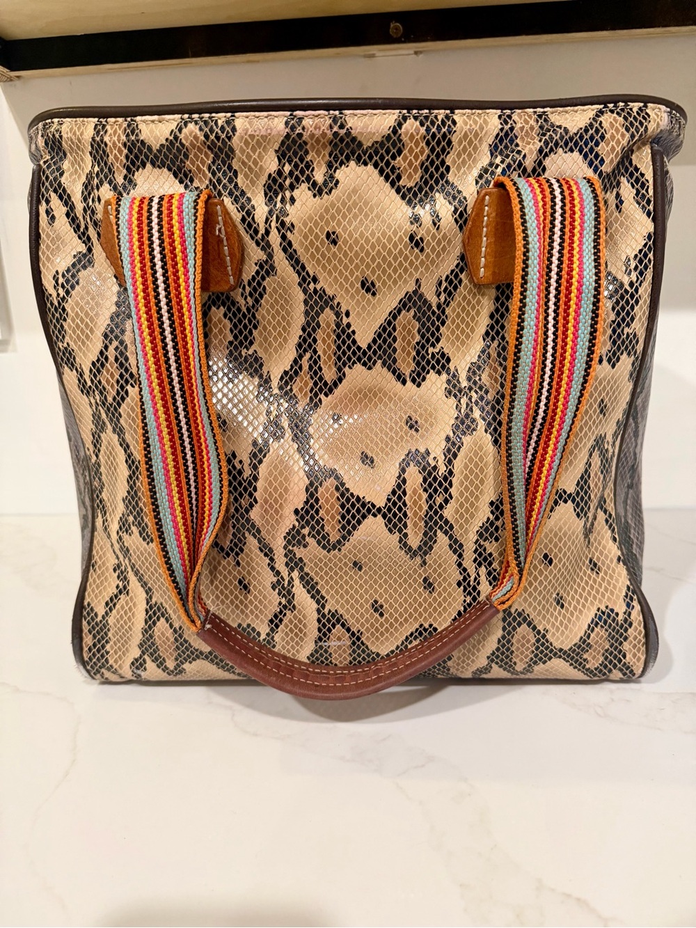 Consuela Margot Classic Tote Snakeskin Striped Handles